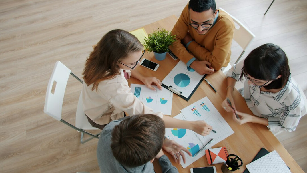 team reviewing analytics dashboard